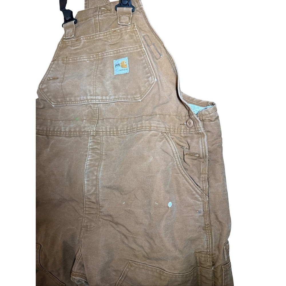 Carhartt Bib Overalls Mens 38x32 Brown Insulated - Picture 6 of 11